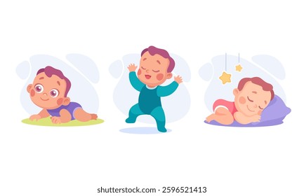 Baby Little Boy and Girl with Cute Face Vector Set
