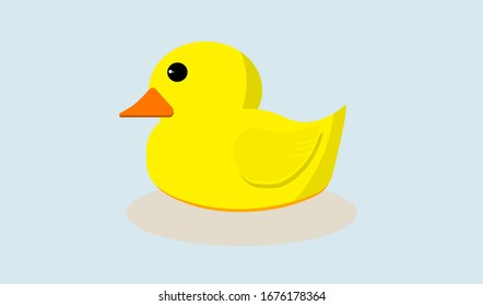 Pequeño vector de pato con sombra aislada en fondo azul claro, vector plano para el diseño gráfico móvil y web de computadora