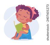 Baby Little Girl with Cute Face Sitting on Potty and Read Book Vector Illustration