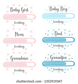 Baby Is Loading Bar Grandma Grandpa Father Mother New Life Baby Coming Soon Gender Reveal Symbol Baby Girl Baby Boy Icon Vector Footstep Footprints Foot Feet Party Fun Funny Happy Pregnant Bump Love