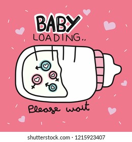 Baby loading word and milk bottle cartoon vector illustration 