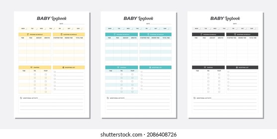 Baby logbook planner template. Baby planner template design. Minimalist planner template design. Printable baby planner template design.