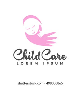 Baby Logo. Baby Care Icon. Mother Hand And Baby Icon. Child Care Logo. Child Care Icon. Mother And Baby Icon. Child Sleeping Sign. Motherhood, Mothers Day, Pregnancy, Pregnant, Center Sign.