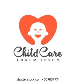 Baby logo. Child care logo. Child care center logo. Child care icon. Mother and baby icon. Mother care logo. Heart icon.