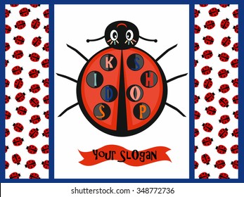 Baby logo with ladybug. Pattern with ladybugs
