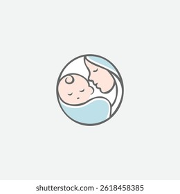 logotipo do bebê abraço adormecido confortavelmente. Ilustrações de sonho doce. sono de bebê bonito