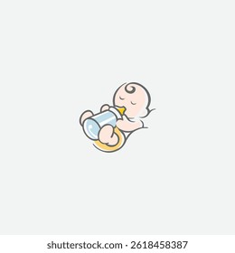 baby logo sleeping hug comfortably. Sweet dream illustrations. cute baby sleep