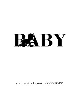 BABY logotype vector image and crawling baby icon, suitable for use in logo designs for baby equipment companies, soap, supplies, accessories, soap, shampoo, banners, stickers, posters