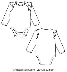 Baby long sleeve bodysuit vector illustration flat sketch design outline.