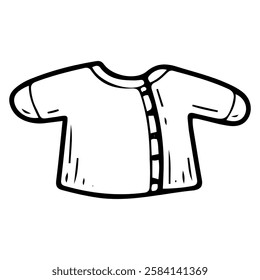 Baby long sleeve romper. Hand drawn doodle. Newborn sweater. Cloth clothes with buttons for a small child. Childhood. Vector line art illustration.