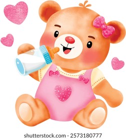 baby love bear with love and heart drawing for valentine 