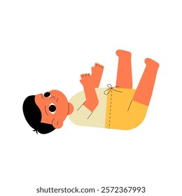 Baby Lying On Back In Flat Vector Illustration Symbolizing Infant Care, Relaxation, And Childhood, Isolated On White Background