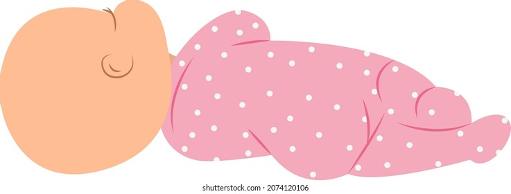 Baby lying on its side, little child, cute baby sleeping, girl in pink suit, pajamas, kid sleep