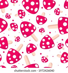 Baby magic mushroom vector seamless repeat pattern.