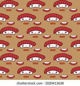 Baby Maguro sushi character with bright background, Seamless pattern for all ัyou want to use.