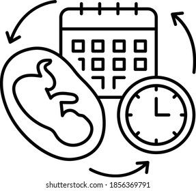 Baby Making Life Cycle Concept, foetus Week and time clock  Vector Icon Design, In Vitro Fertilization Symbol on White Background, Pregnancy and obstetrician Sign,