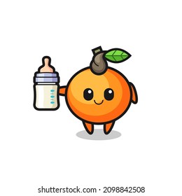baby mandarin orange cartoon character with milk bottle , cute style design for t shirt, sticker, logo element