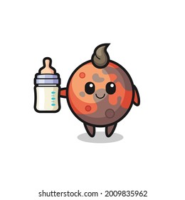 baby mars cartoon character with milk bottle , cute style design for t shirt, sticker, logo element