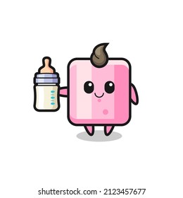baby marshmallow cartoon character with milk bottle , cute style design for t shirt, sticker, logo element