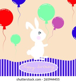baby mascot happy rabbit  colorful balloons birth.Vector.