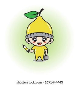 Baby mascot with lemon fruit costume