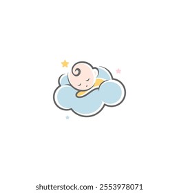 baby mascot logo sleeping blue cloud comfortably. Sweet dream illustrations. cute baby sleep