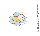 baby mascot logo sleeping cloud comfortably. baby care. Sweet dream illustrations. cute baby sleep