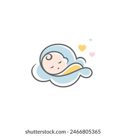 baby mascot logo sleeping cloud comfortably. Sweet dream illustrations. cute baby sleep