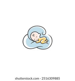 logotipo mascote bebê nuvem de dormir confortavelmente. Ilustrações de sonho doce. bebê bonito dorme sonoramente