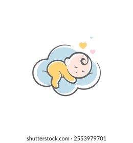 baby mascot logo sleeping cloud comfortably. baby care. Sweet dream illustrations. cute baby sleep