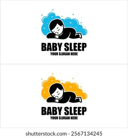 baby mascot logo sleeping cloud comfortably. Sweet dream illustrations. cute baby sleep