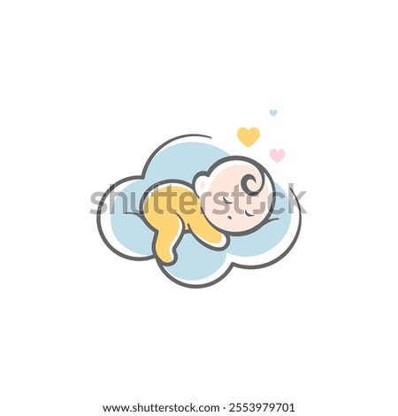 baby mascot logo sleeping cloud comfortably. baby care. Sweet dream illustrations. cute baby sleep