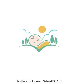 baby mascot logo sleeping landscape comfortably. Sweet dream illustrations. cute baby sleep