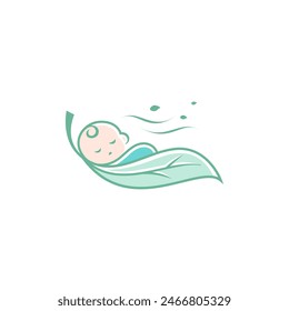 baby mascot logo sleeping leaf and wind comfortably. Sweet dream illustrations. cute baby sleep