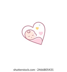 baby mascot logo sleeping in love comfortably. Sweet dream illustrations. cute baby sleep