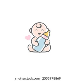 baby mascot logo sleeping love milk comfortably. Sweet dream illustrations. cute baby sleep