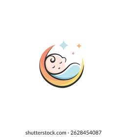 baby mascot logo sleeping moon comfortably. baby care. Sweet dream illustrations. cute baby sleep