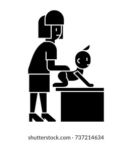 baby massage, mother with baby  icon, vector illustration, sign on isolated background