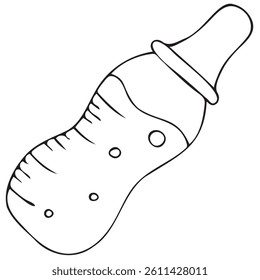 baby measuring bottle for feeding small children and newborns with milk or water, cute children s black and white vector coloring, line art, outline