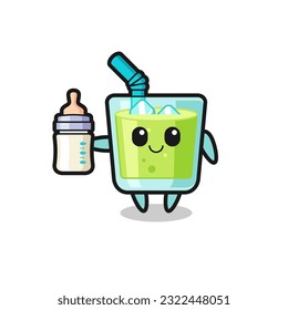 baby melon juice cartoon character with milk bottle , cute style design for t shirt, sticker, logo element