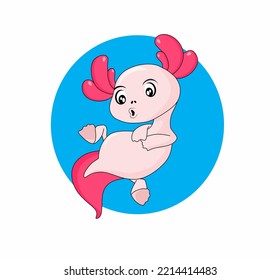 Baby Mexican Salamander pink , Ajolote Cartoon.