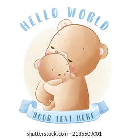 Baby milestone animals card Mother and baby bear illustration