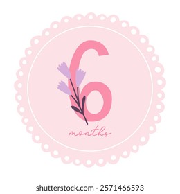 Baby milestone card with flower for newborn girl 6 months. Baby shower print for special moments. Baby month anniversary card.