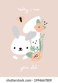 Baby milestone card with flowers and numbers for newborn girl or boy. 1 year. Baby shower print capturing the special moments. Baby 1 year anniversary card. Nursery print