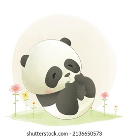 Baby milestone cards cute animals, cute panda playing in the park