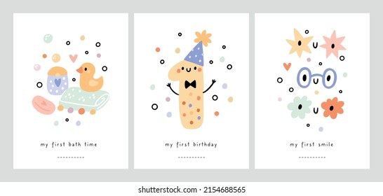 Baby milestone cards for newborn girl or boy. Very first special moments. Baby shower print capturing all the special moments. Monthly anniversary card. Nursery print. Birthday illustration for kids