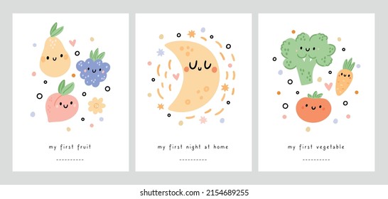 Baby milestone cards for newborn girl or boy. Very first special moments illustration. Print capturing all the special moments. Monthly anniversary card. Kids print