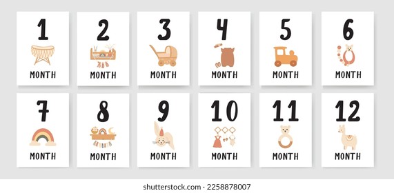 Baby Milestone Cards with numbers in pastel colors. Baby is first 12 months. Baby is first year baby boy or girl shower gifts. Capture all the special moments of little one s in first year.
