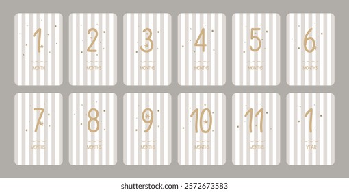 Baby Milestone Cards with numbers in pastel colors. Baby's first 12 numbers. Babys first year baby boy or girl shower gifts