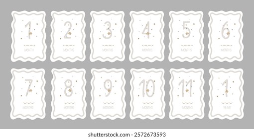 Baby Milestone Cards with numbers in pastel colors. Baby's first 12 numbers. Babys first year baby boy or girl shower gifts